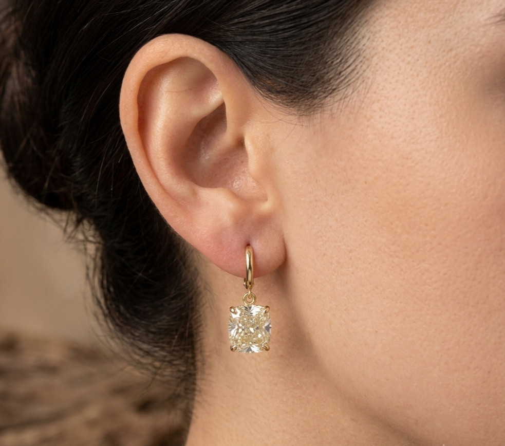4.00 Ct Cushion Cut E-VS1 Lab Grown Diamond Drop Dangle Earrings 14K Yellow Gold
