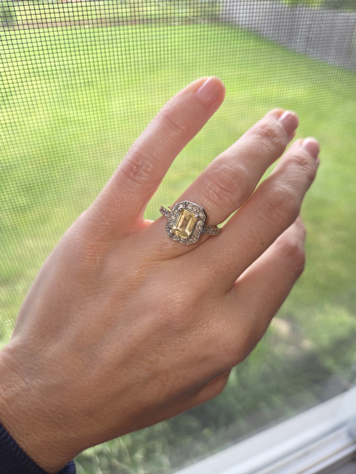 10K WG Art Deco Emerald Cut 1.95 CTW Genuine Citrine And Diamond Ring. 5.4 G