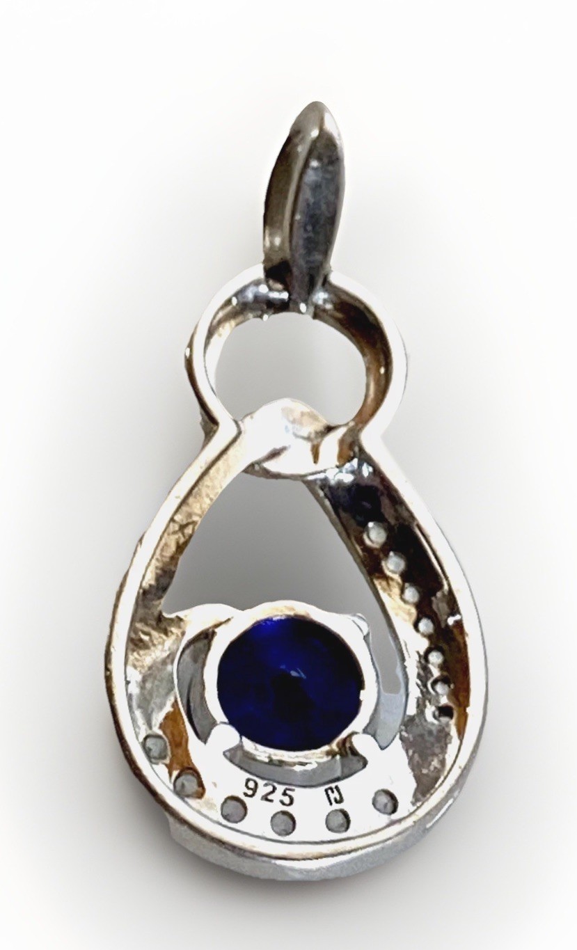 Vintage 2 gram Sapphire, CZ and Sterling Silver Pendant, 3/4″ by 1/2″