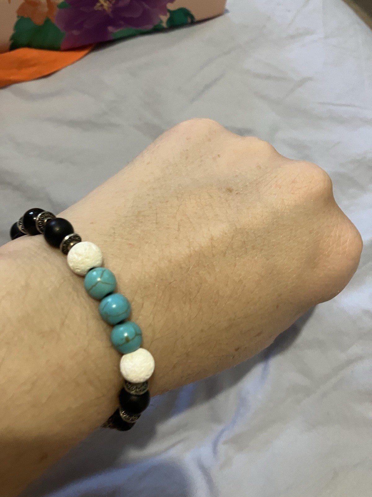 Light blue white and Black Lava Bead Essential Oils Aromatherapy