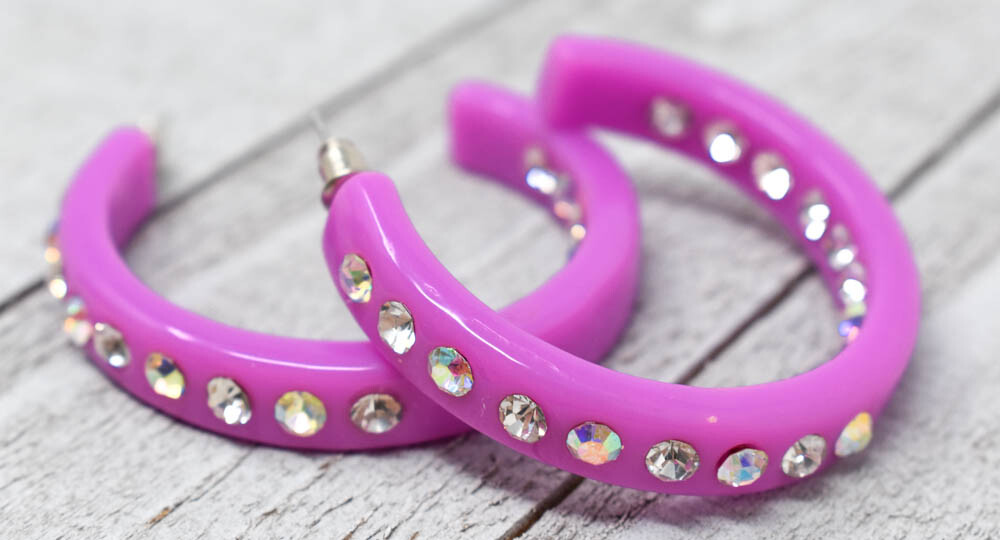 2″ LAVANDER HOOPS AB/CLEAR (INNER & OUTER) RHINESTONES LADIES FASHION EARRINGS