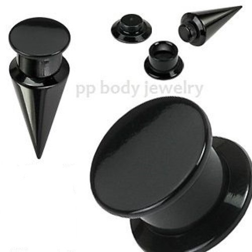 PAIR 6G 2-in-1 Interchangeable Black Acrylic UV Screw Fit Taper-Plugs