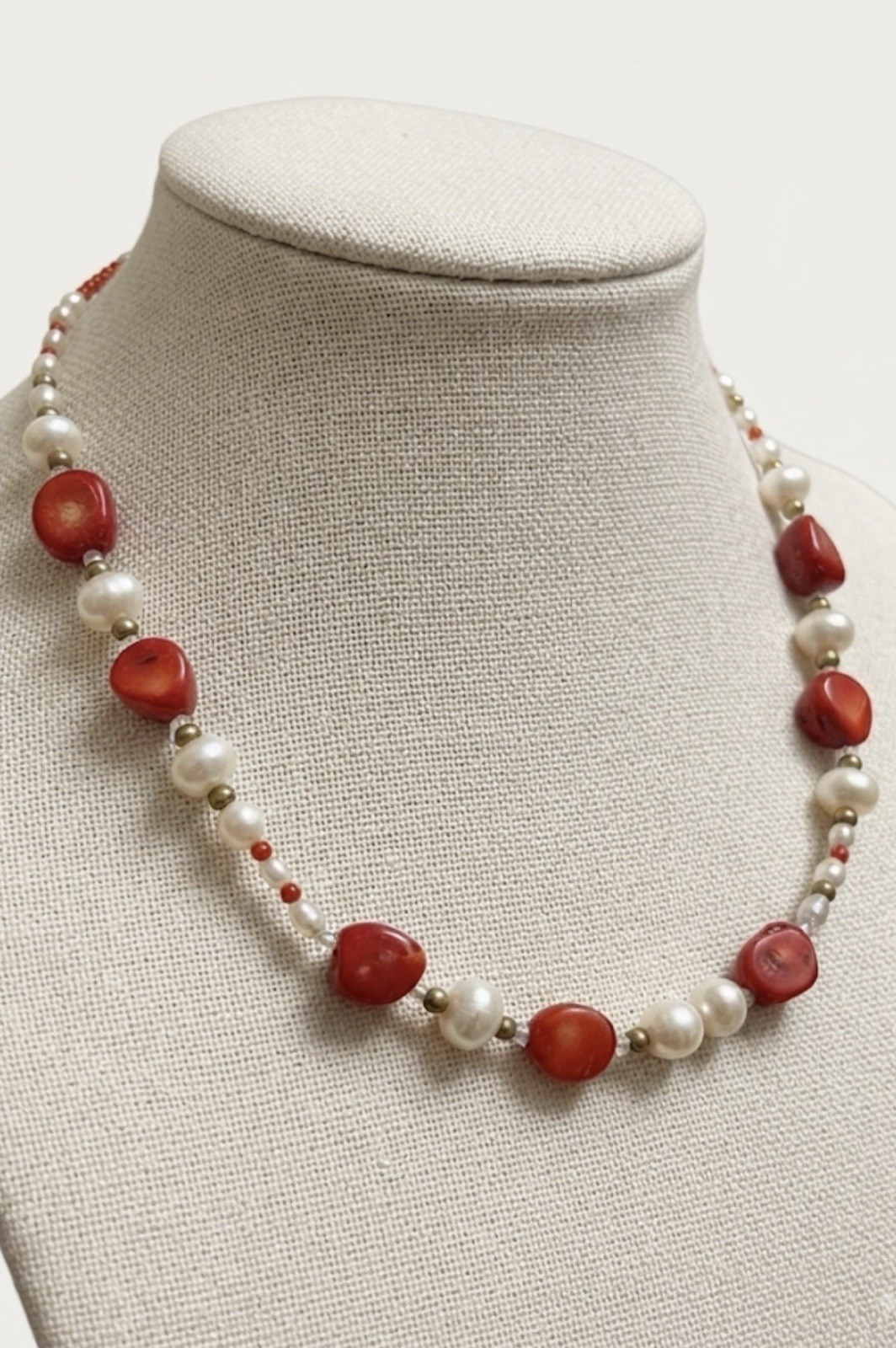 Vintage Pearl & Coral Sterling Necklace 20″