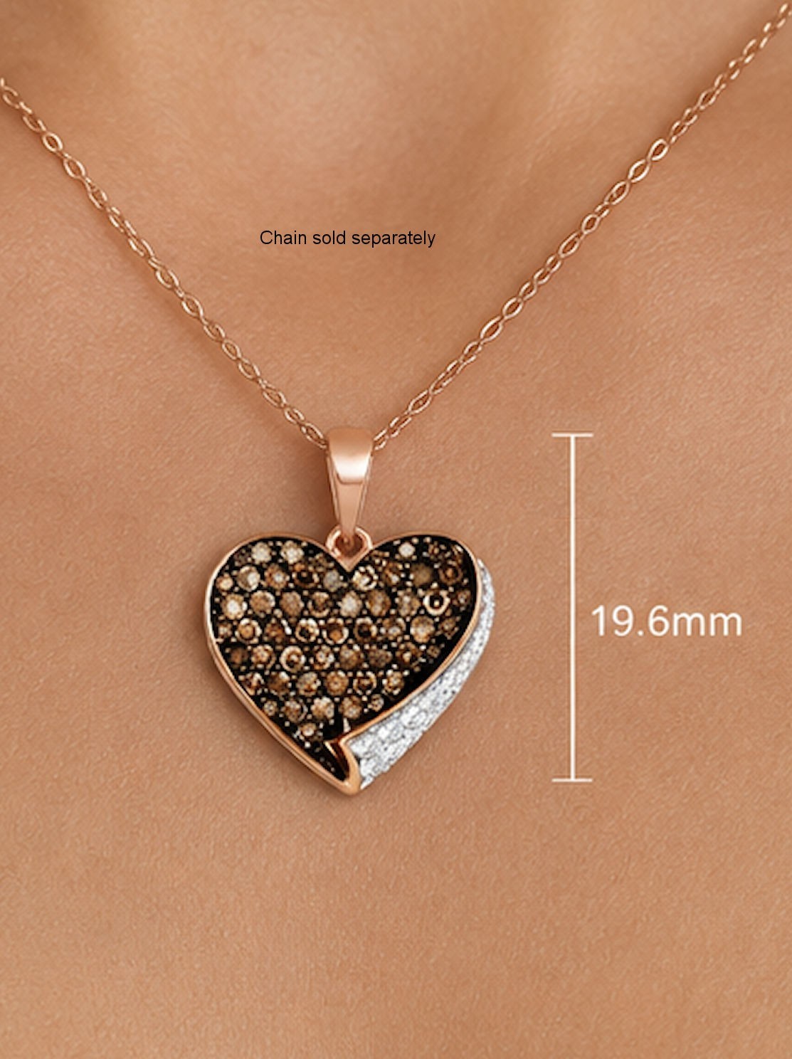 10k Rose Gold Brown & White Diamond Heart Love Pendant .85Ct