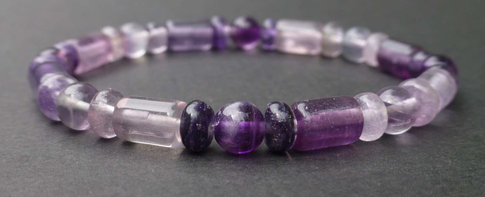 Fluorite Natural Gemstone Bracelet Stretch Cylinder Rondelle Beaded 6mm-6 1/2″