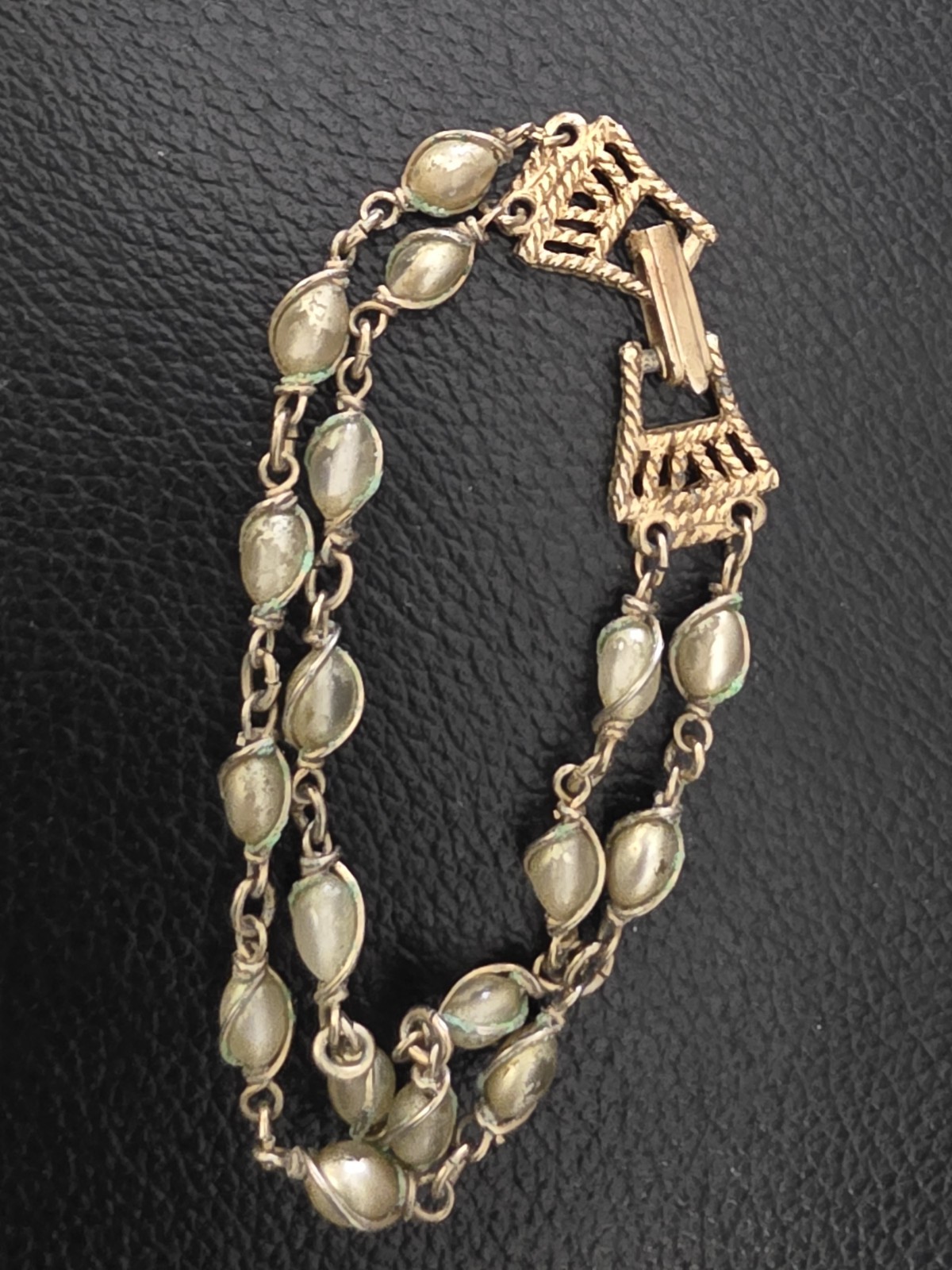 Vintage two-strand link bracelet, mid-20th century (1950s–1960s) 6″ length