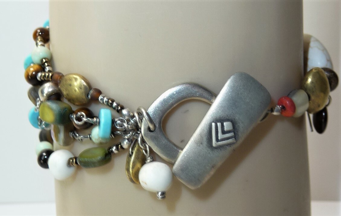Sterling Silver Silpada Turquoise Howlite Jasper Bronzite Multi Strand Bracelet