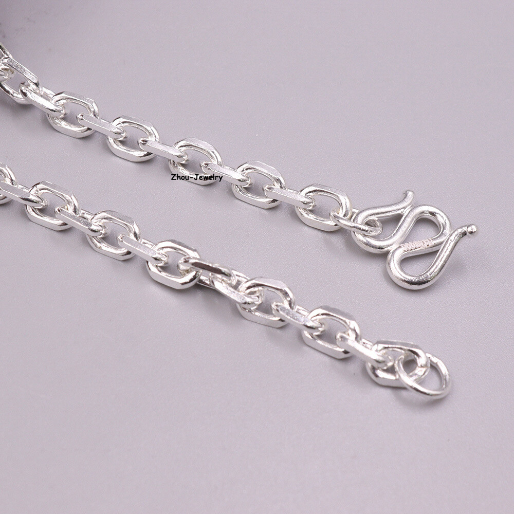 Pure S999 Fine Silver 999 Chain Women Men 5mm Square O Link Chain 35-37g 21.6in