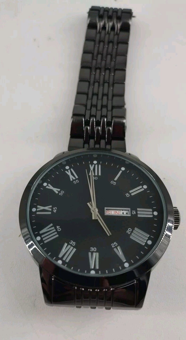 George Men’s Watch Easy to Read Black W/ Silver Numbers Needs Battery NIB