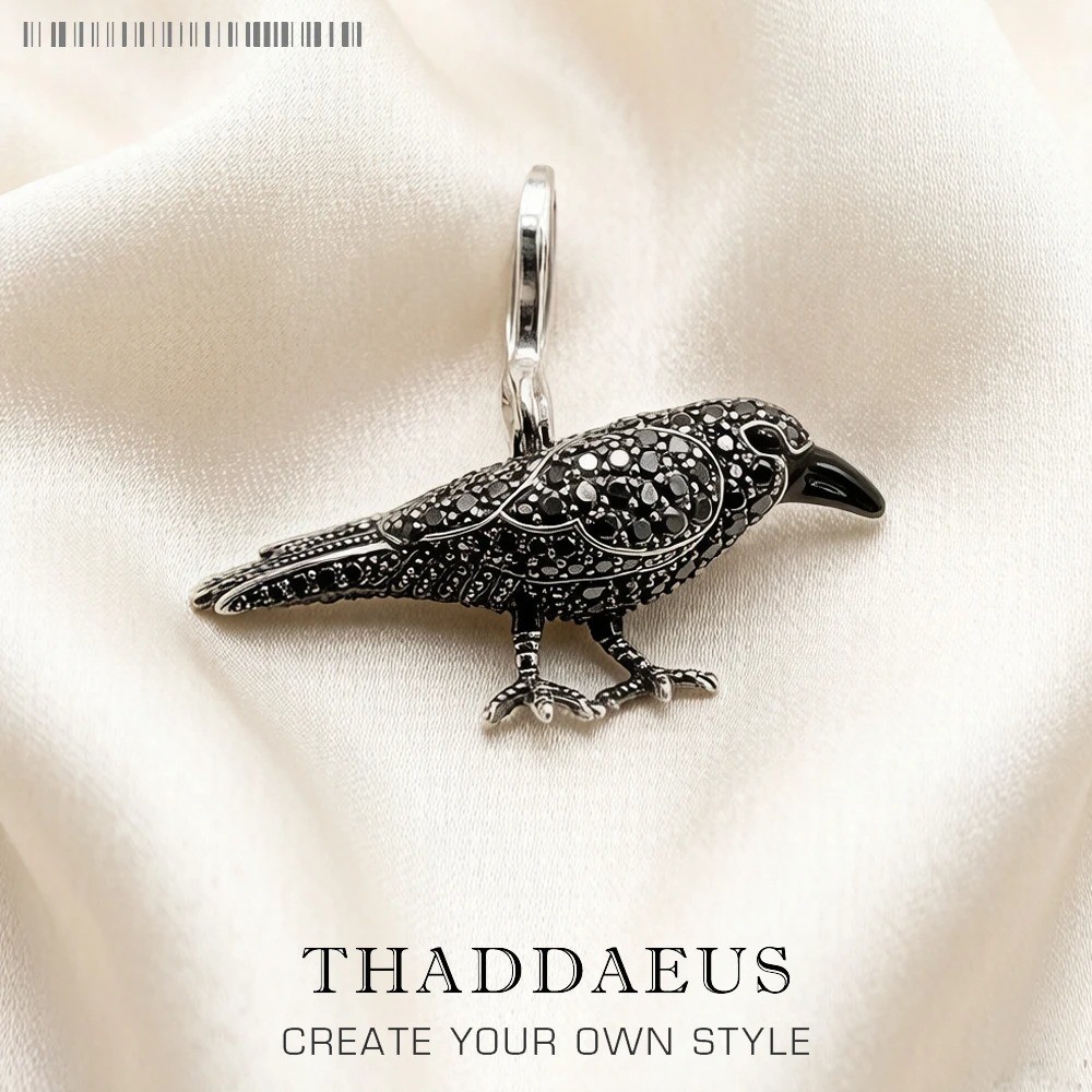 Black Raven Pendant 925 Sterling Silver Crow Bird Necklace Viking Nordic Jewery