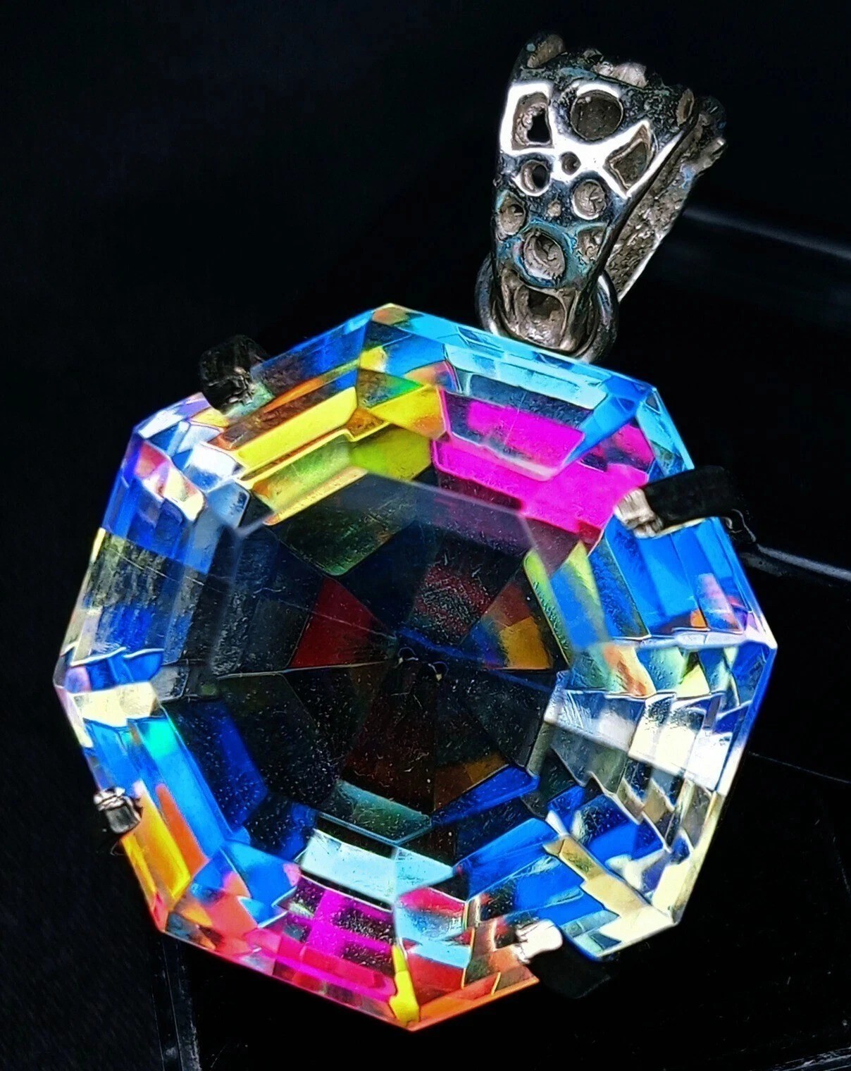 100 Ct+ Natural Mystic Topaz Octagon Cut 925 Solid Silver Pendant Gemstone