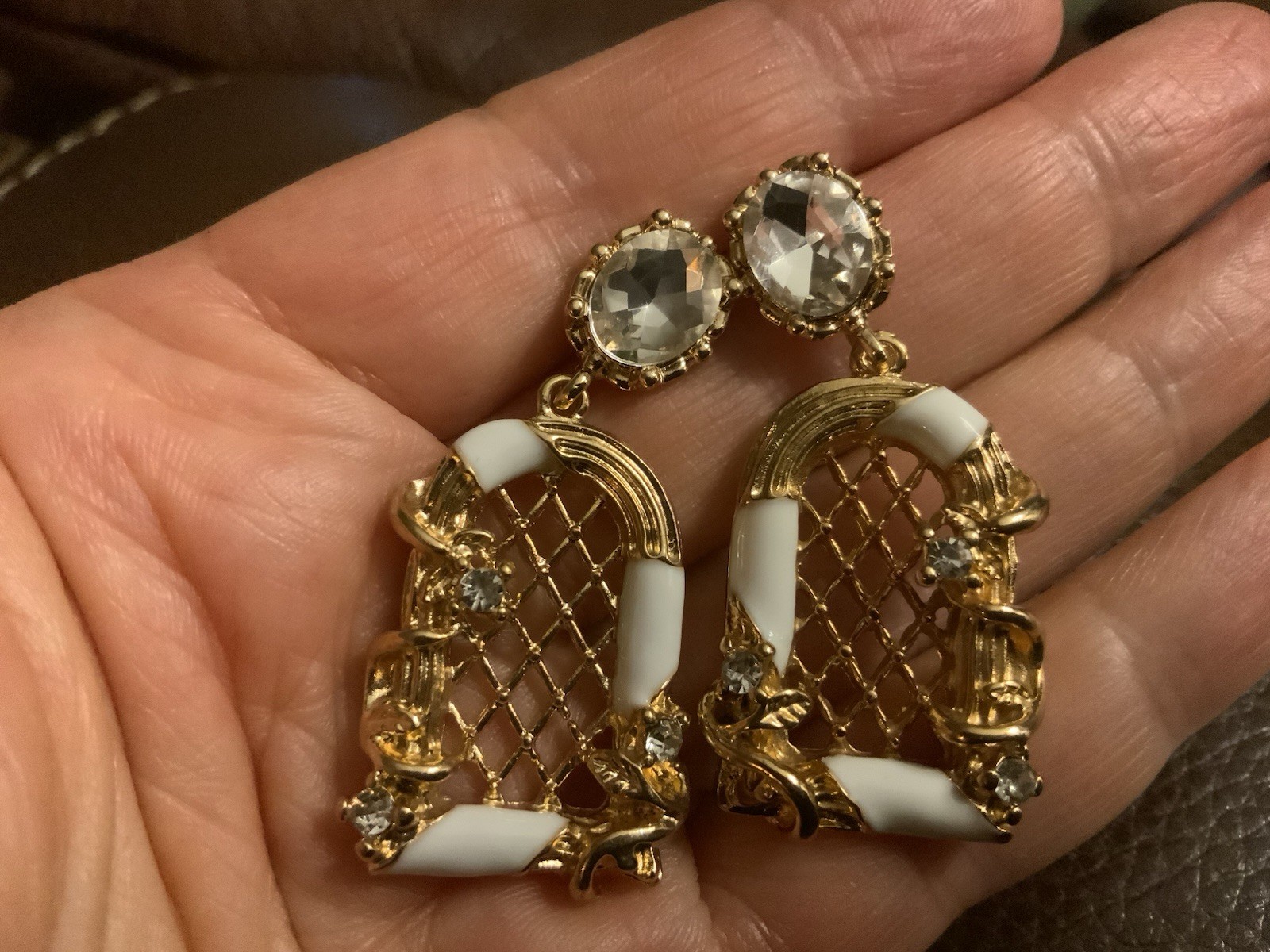 Museum Lattice Revival Antique Earrings Arch Window Court Palace Gold Art CZ VTG