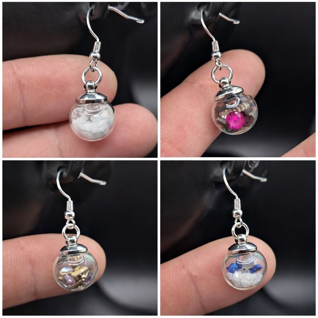Crystal Orb Earrings 925 Silver Mini Glass Bottle Set Mystic Witchy Jewelry Gift