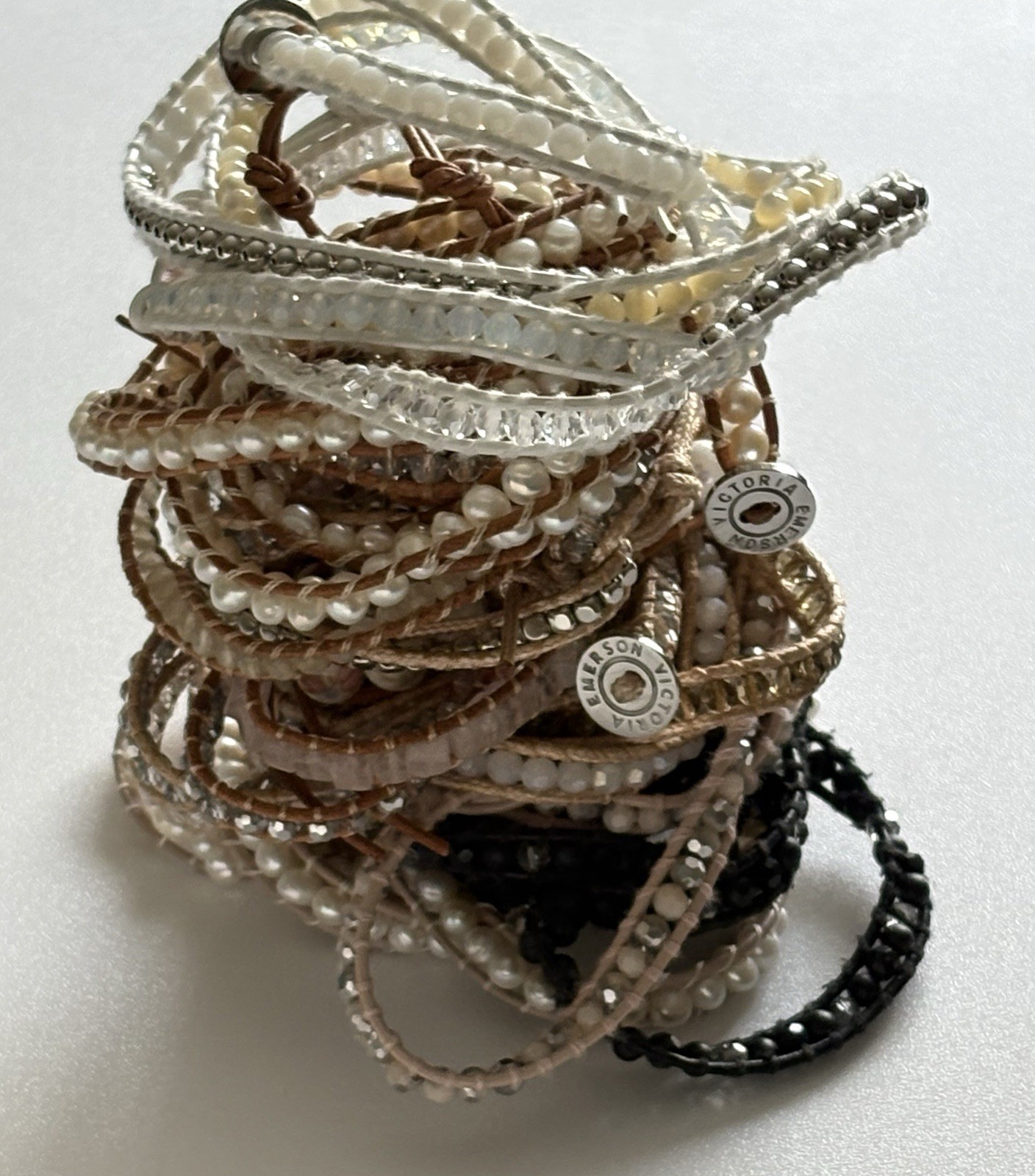 VICTORIA EMERSON WRAP BRACELET Lot Pearl Stones Crystal Shell Mixed Materials