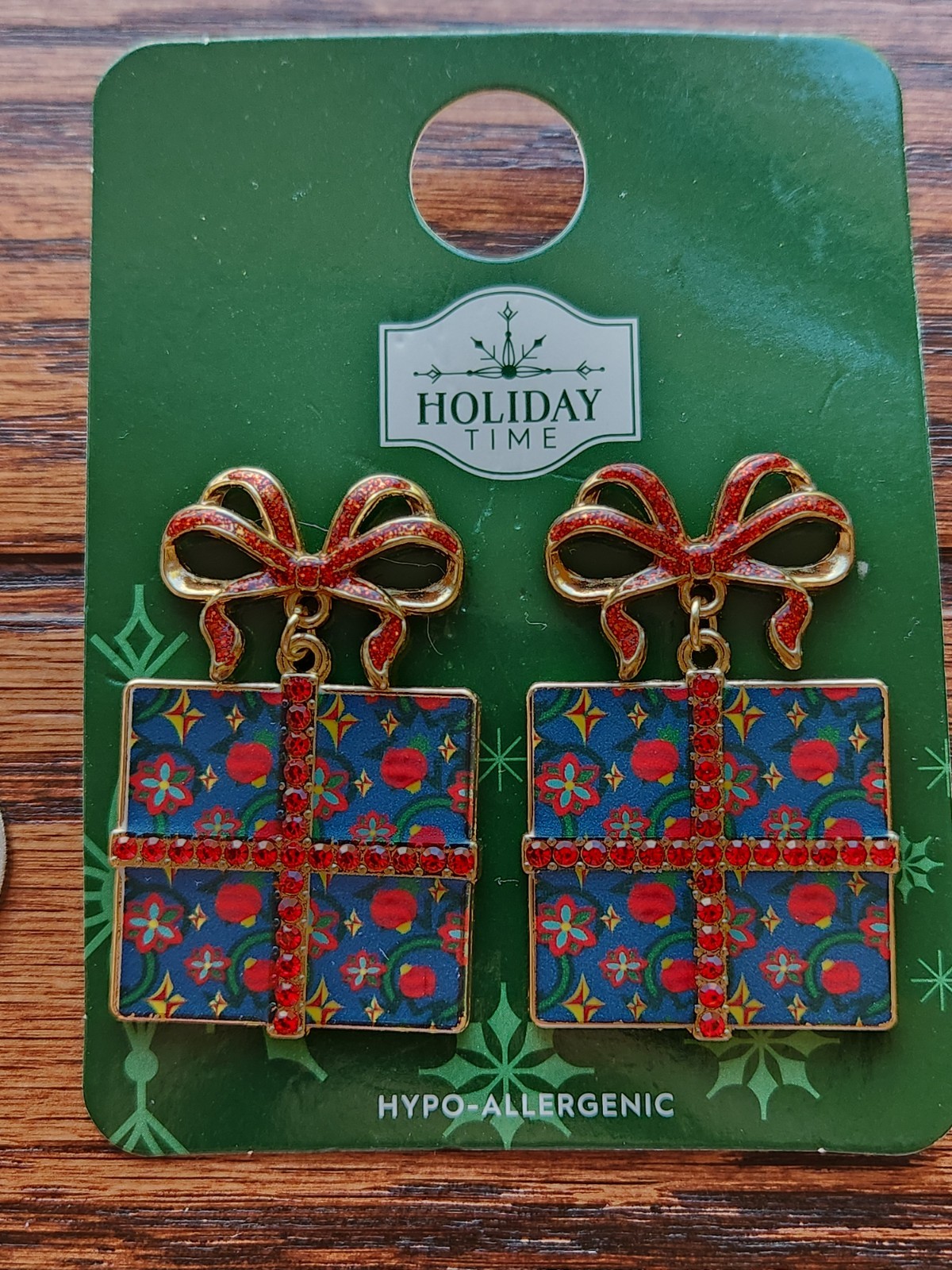 Holiday Time Christmas Earrings Blue Christmas Present Holiday Gift Bow Festive