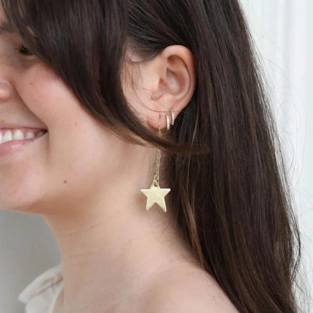 Gold Satin Delta Star Threader Earrings