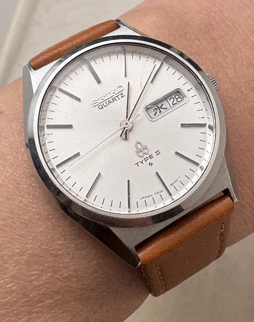 Seiko Type II 7546 8000 Quartz Watch 35mm 1.38in Vintage 1977 Working Japan