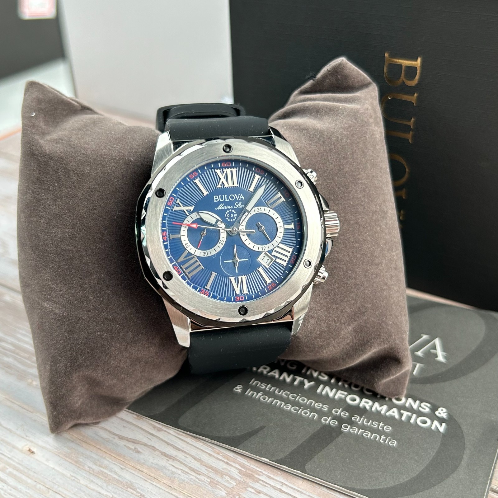 Bulova Marine Star A 98B258 Blue Dial Black Silicone Strap Men’s Quartz Watch