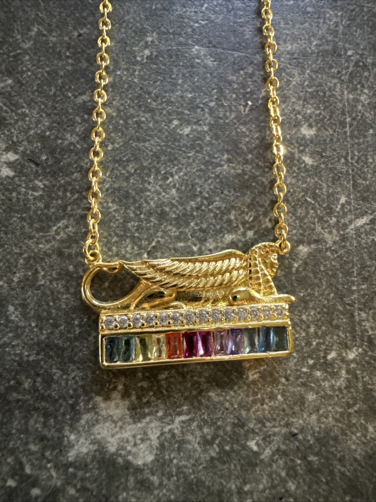Ring Bomb Party Sphinx Necklace Jewels Of Cleopatra Gold Plate Rainbow Crystals