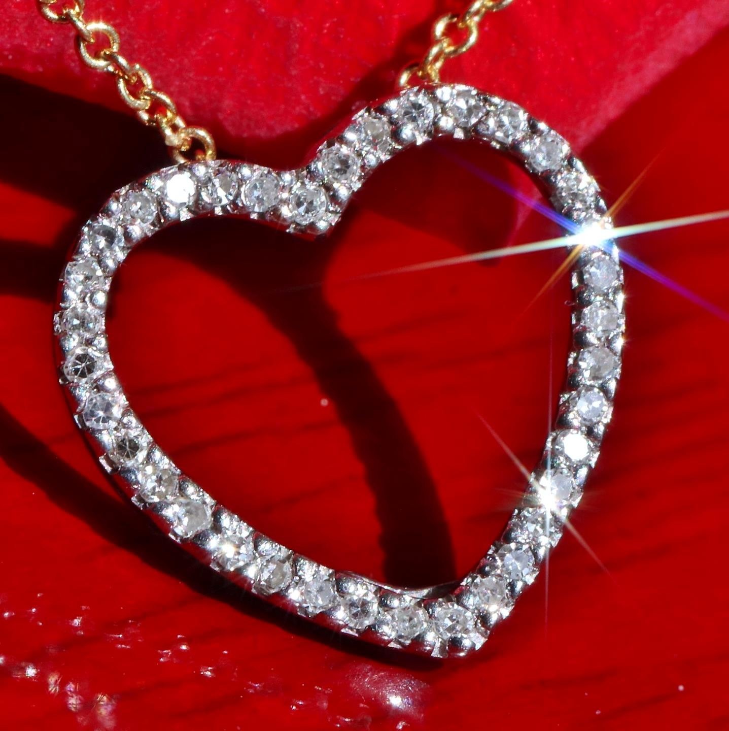 14k white gold pendant 0.09ct natural diamond open heart charm 0.66gr N2744A