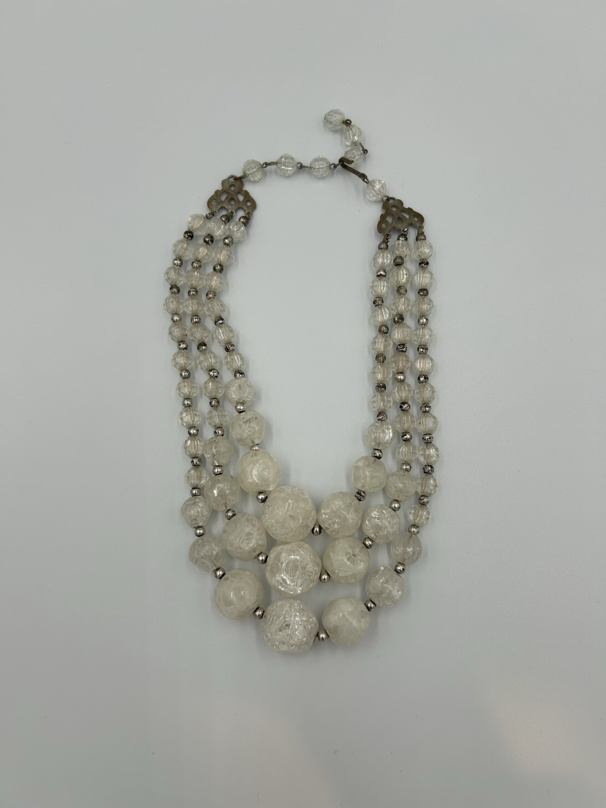 Vintage White Crackle Glass Multi-Strand Statement Necklace 15”-18”