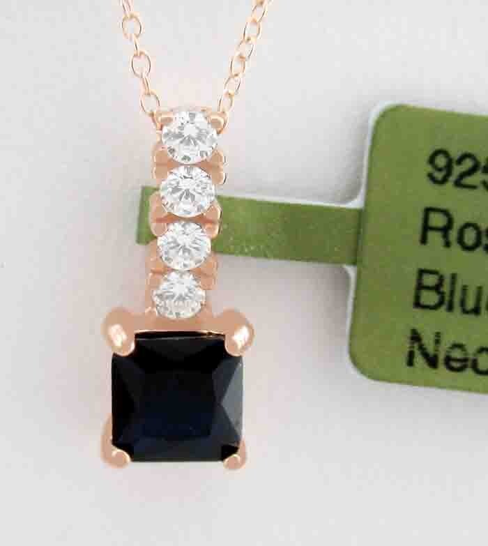 LAB CREATED BLUE & WHITE SAPPHIRE PENDANT .925 STERLING SILVER – New With Yag