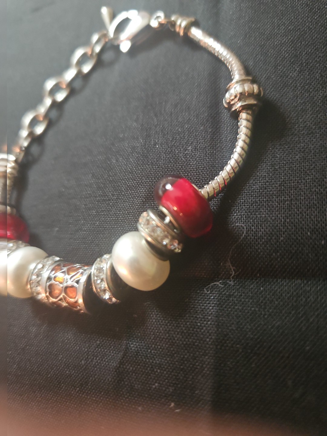 Bella Perlina Silver Tone Adjustable Red Charm Bracelet