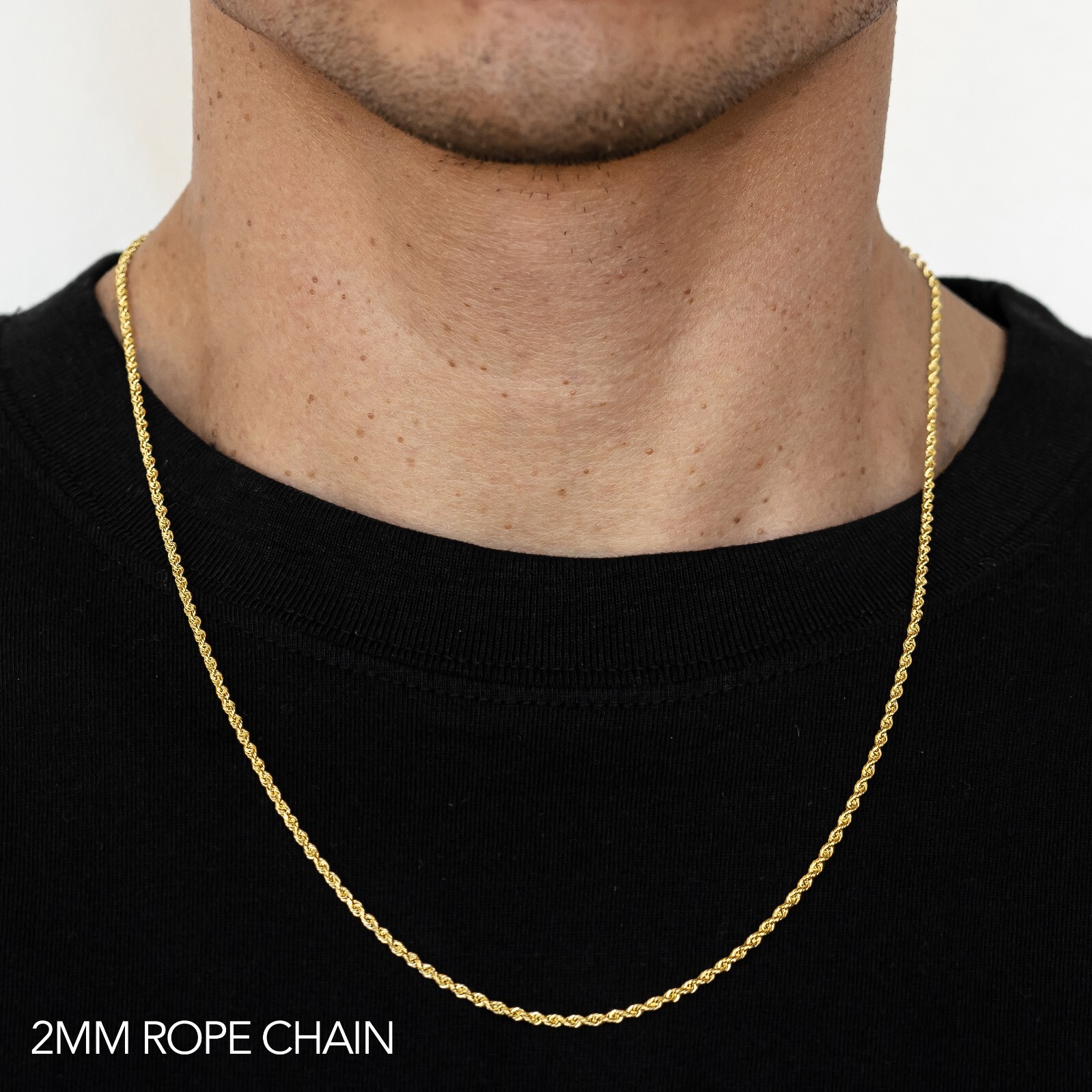 10k Yellow Gold 2mm Rope Chain D/Cut Necklace Size 16″-30″ Hollow