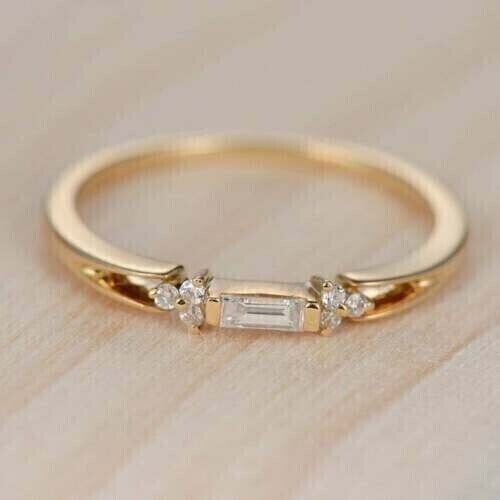 2Ct Baguette Cut Lab-Created Diamond Unique Wedding Ring 14K Yellow Gold Finish
