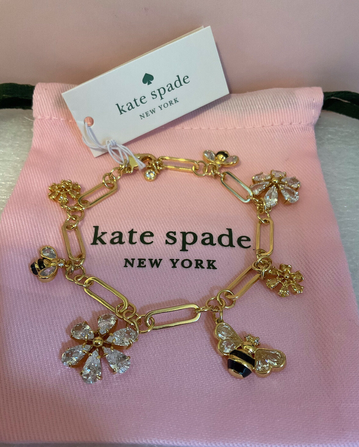 Kate Spade New York 12K Gold Plated Metal All abuzz stone bee charm bracelet