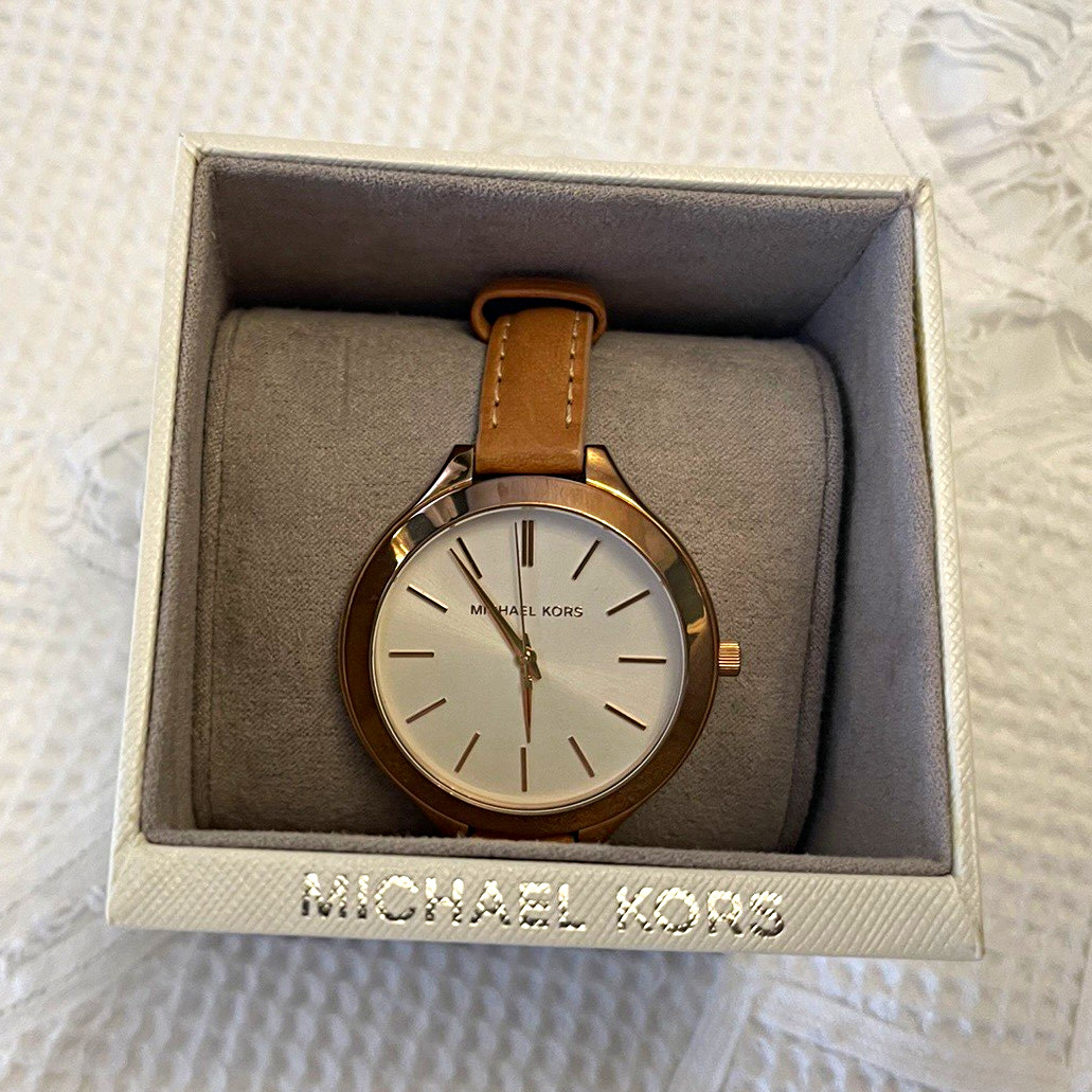 Michael Kors Women’s Quartz Analog Watch Rose Gold Case Brown Leather Strap