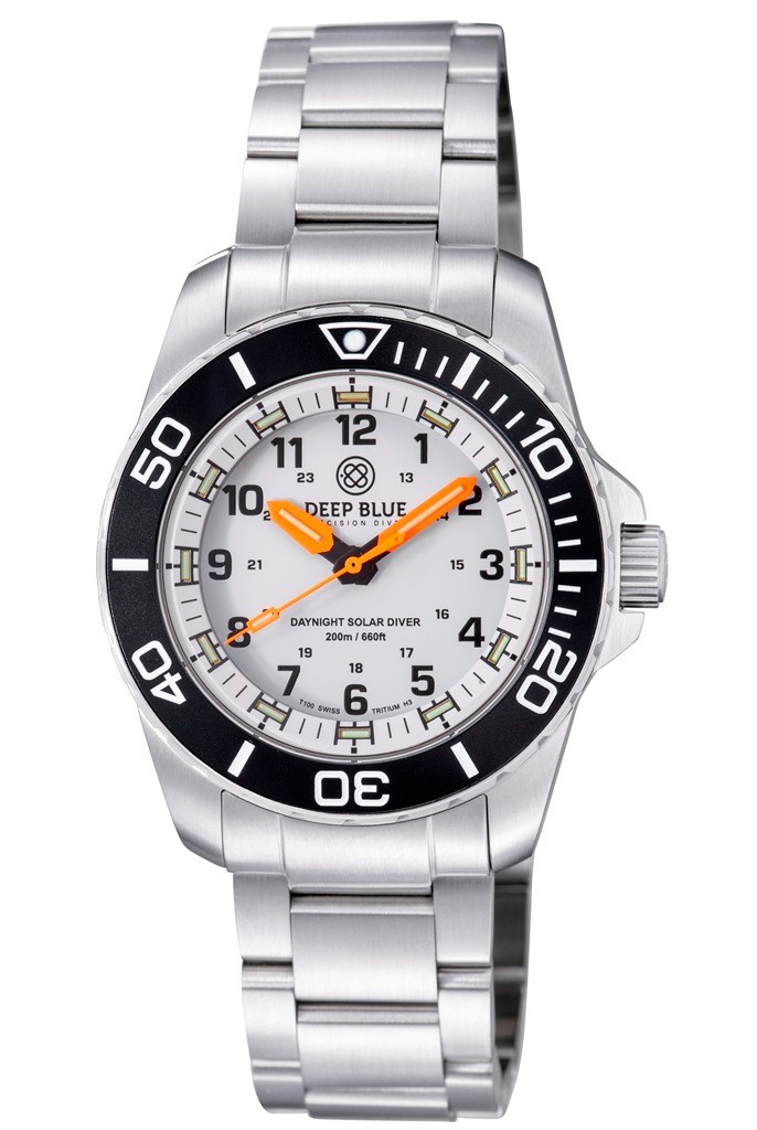 DeepBlue DAYNIGHT 43MM DIVER SOLAR STAINLESS STEEL TRITIUM WATCH Black/White NEW