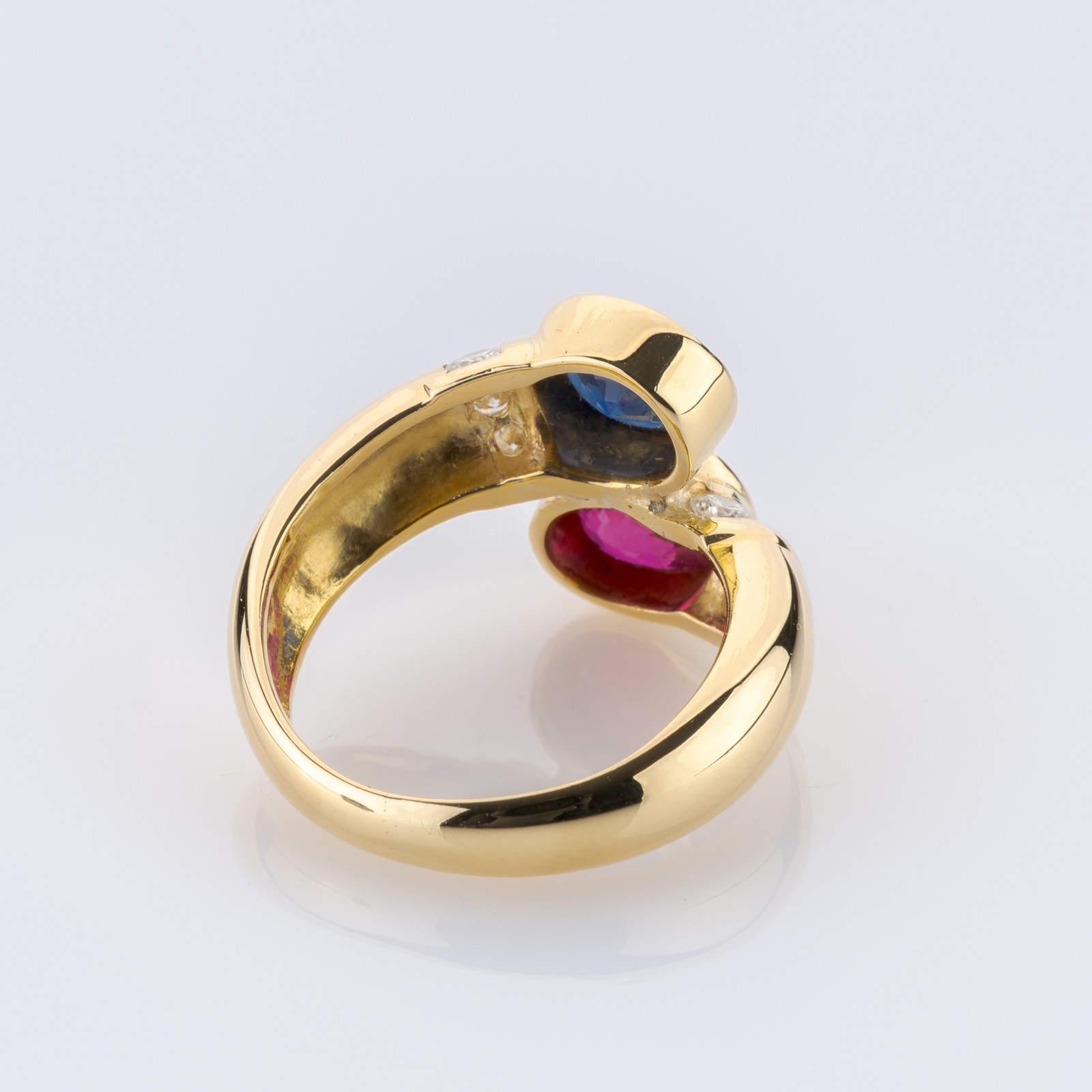 0.70ct Ruby, 0.70ct Sapphire and 0.20ct Diamond Ring in 18K Yellow Gold