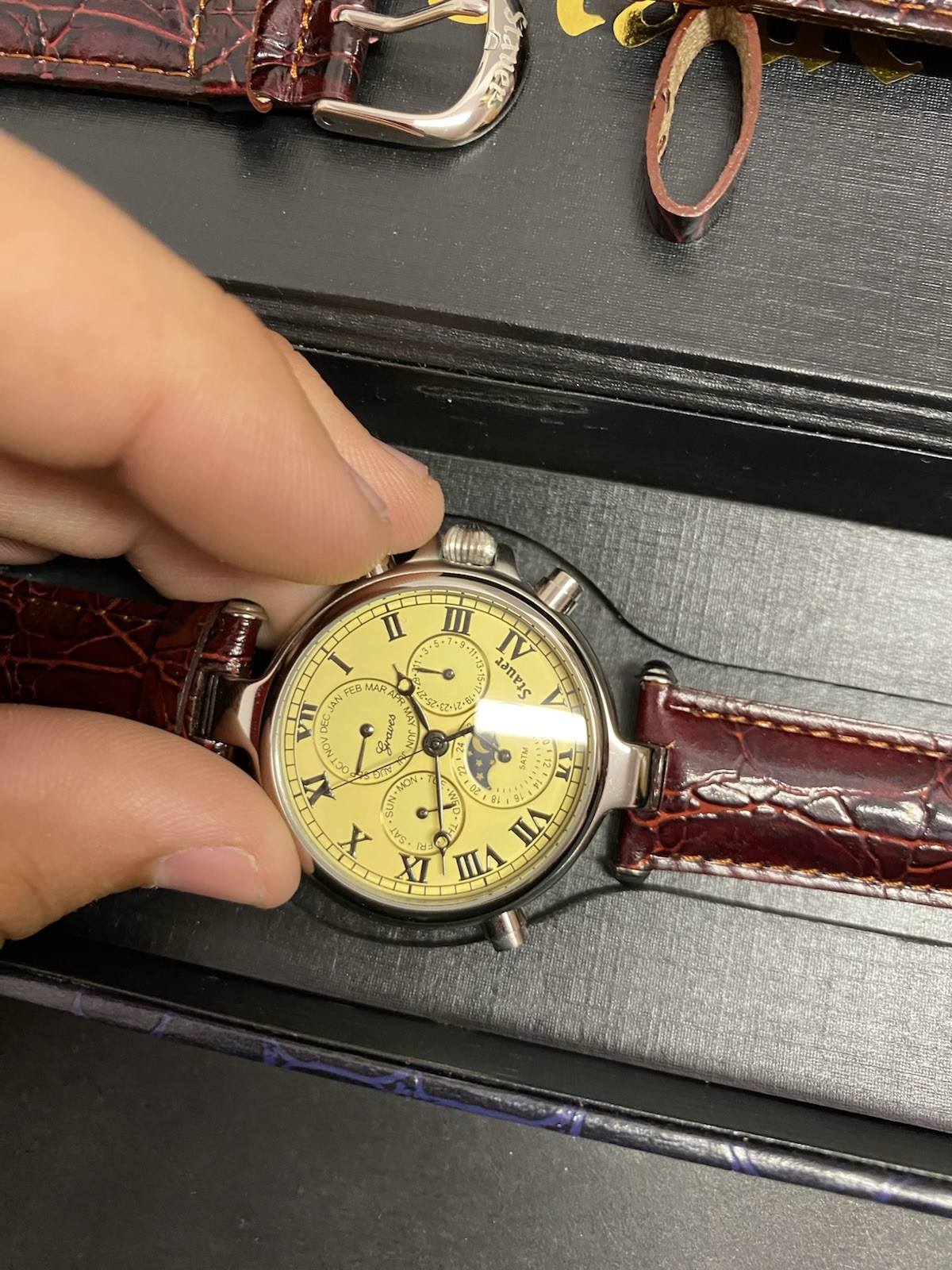 Stauer mens watch Water MoonPhase Self Winding With Certificate Instructions Box