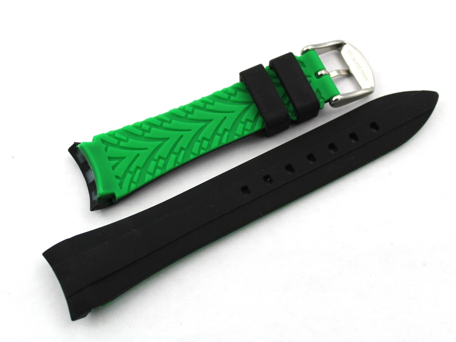 Black/Green Silicone Strap 20/18mm Steel Buckle Parts Sports Watches
