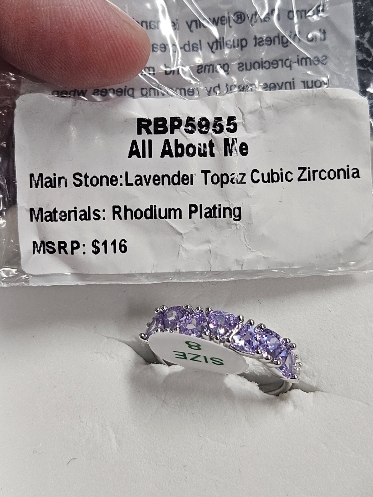 Bomb Party Ring Sz 8 All About Me Lavander Topaz Cz Rhodium Rbp5955