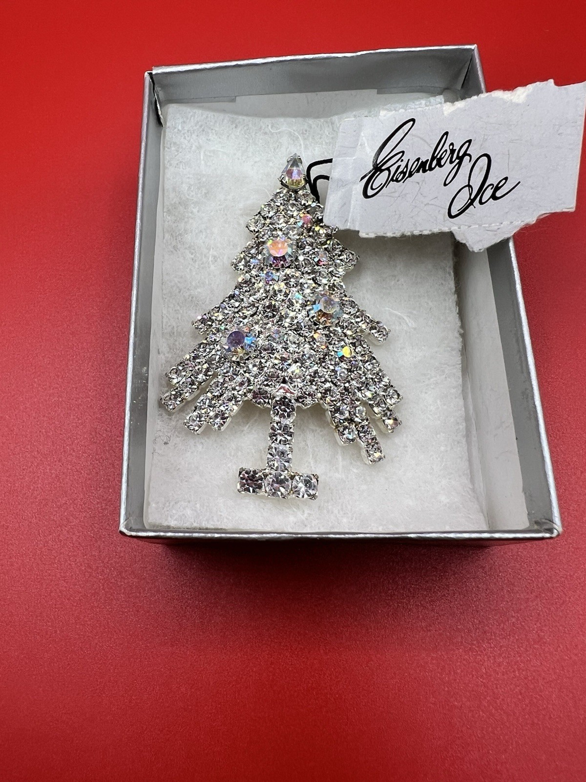 Vintage Eisenberg ice Exquisite AB Crystal Clear Christmas Tree Brooch Pin