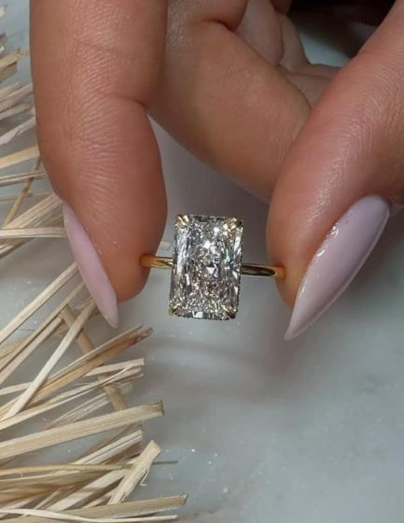 2.0 CT Radiant Cut Moissanite Prong Set 14K Gold Hidden Halo Engagement Ring