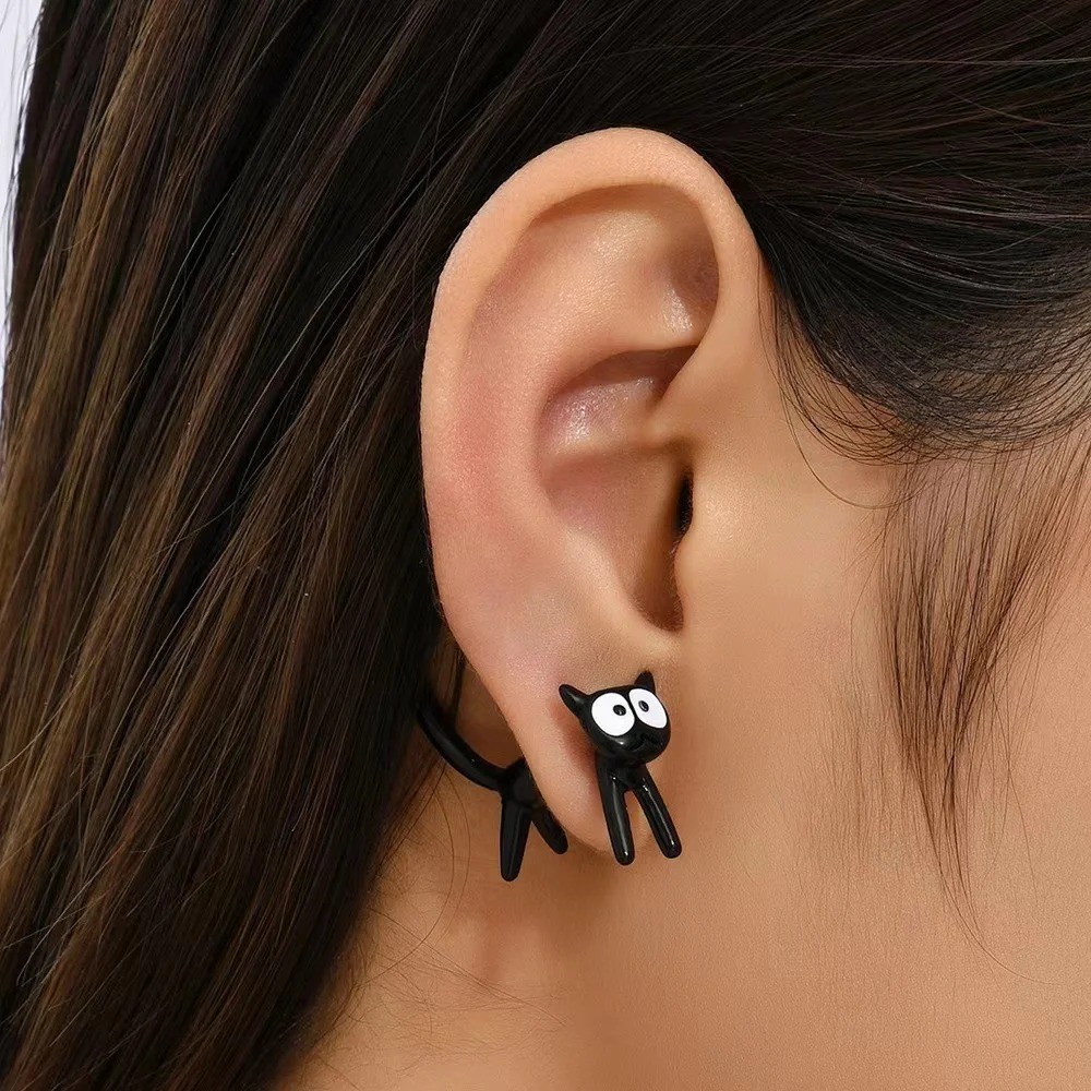 1 Pair Black & White Cat Front & Back Earrings – Cute Animal Pet Jewelry Gift