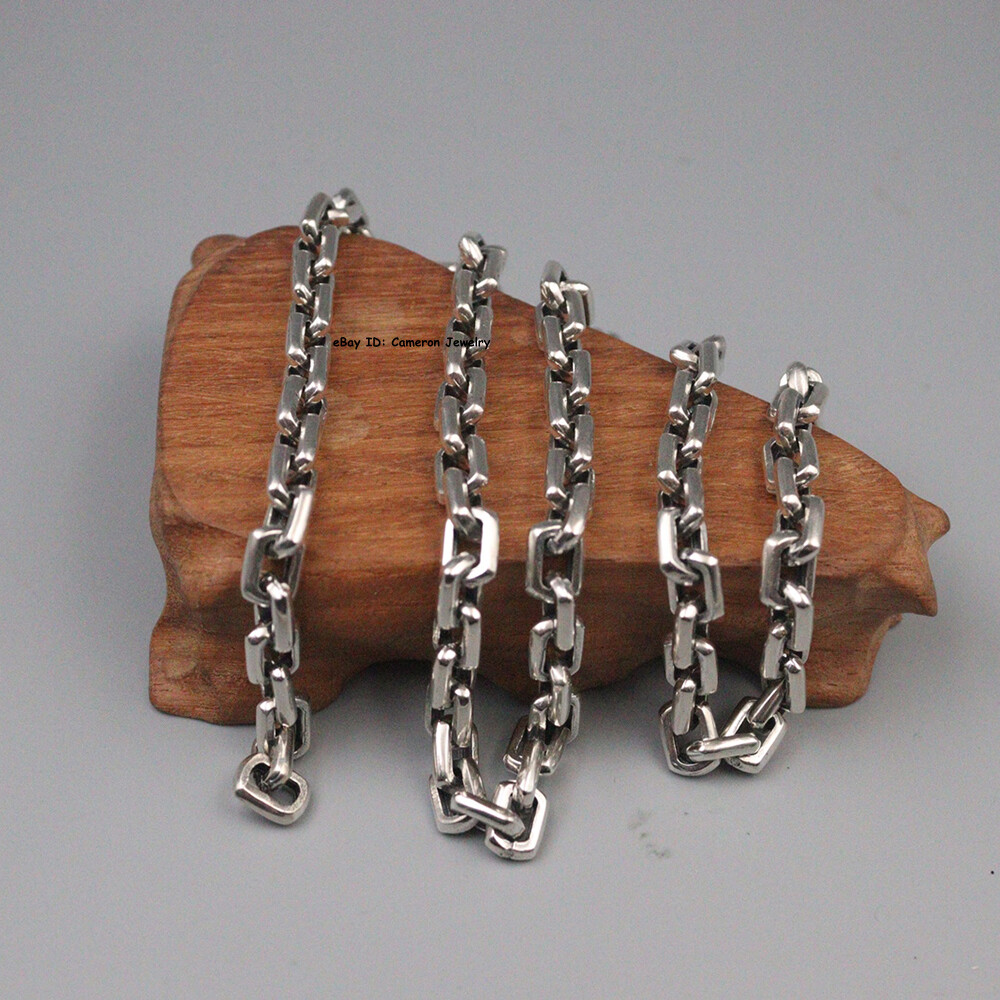 Solid S925 Sterling Silver Chain 7mm Square Cable Link Necklace 73-74g 23.6inch