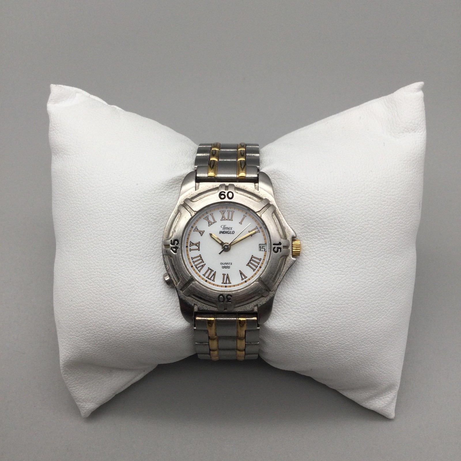 Timex Indiglo Womens Watch 28mm White Dial Two Tone Bracelet New Battery 5.5″