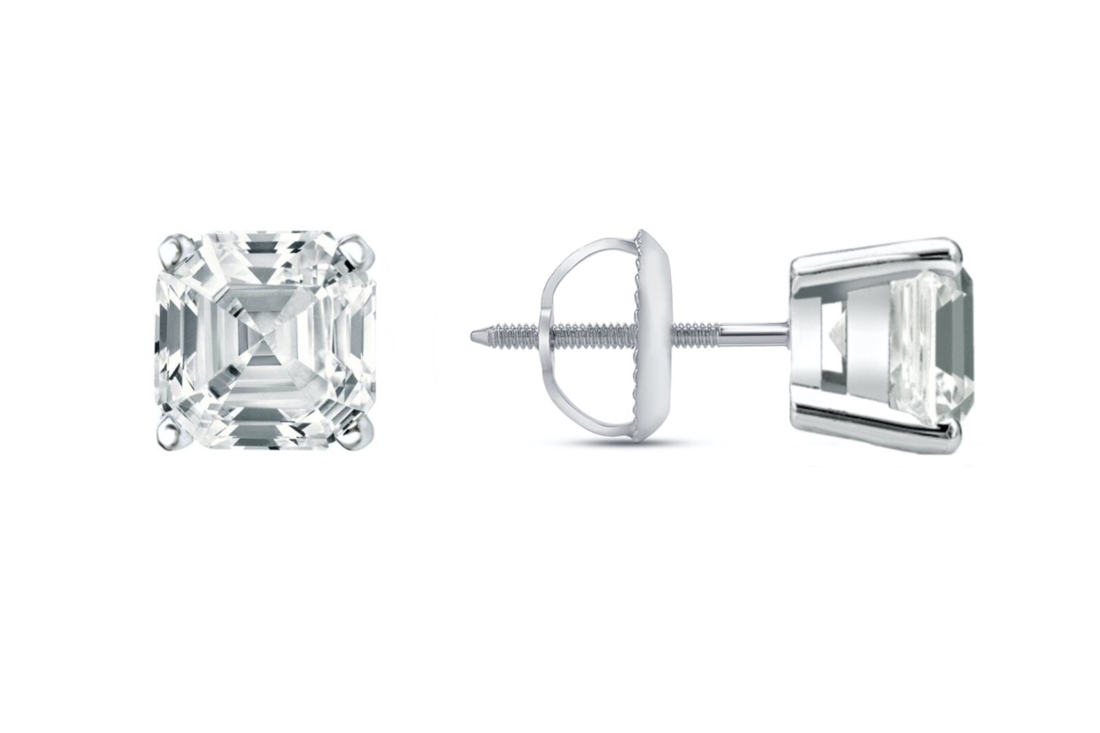 1.25 Ct Asscher Created Diamond Earrings Studs Real 950 Platinum Basket Screw