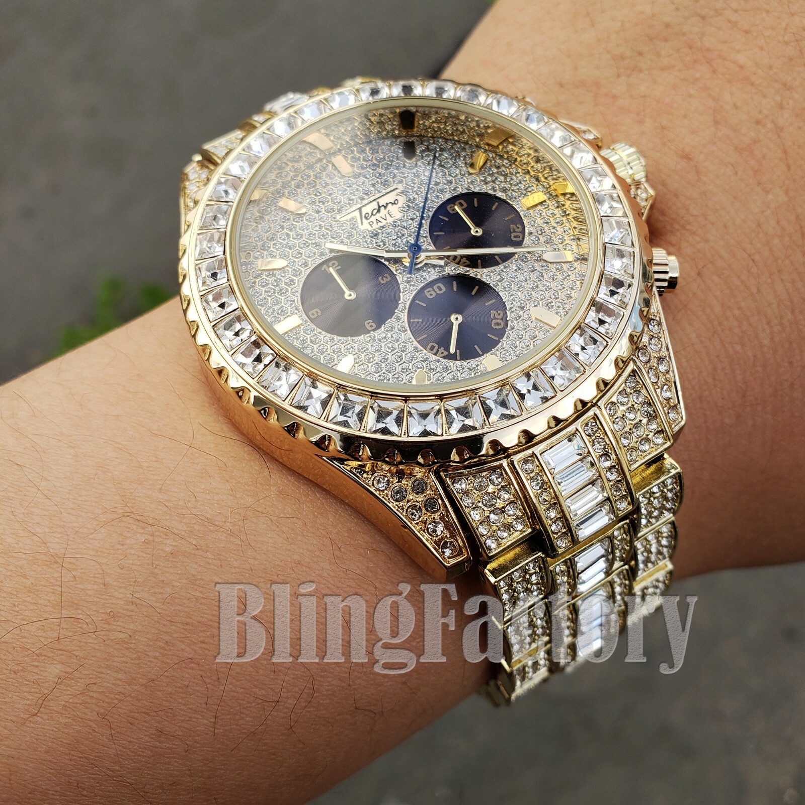 Men’s Luxury Hip Hop Gold PT Metal Full Iced Band Clubbing Dress Bling Watch