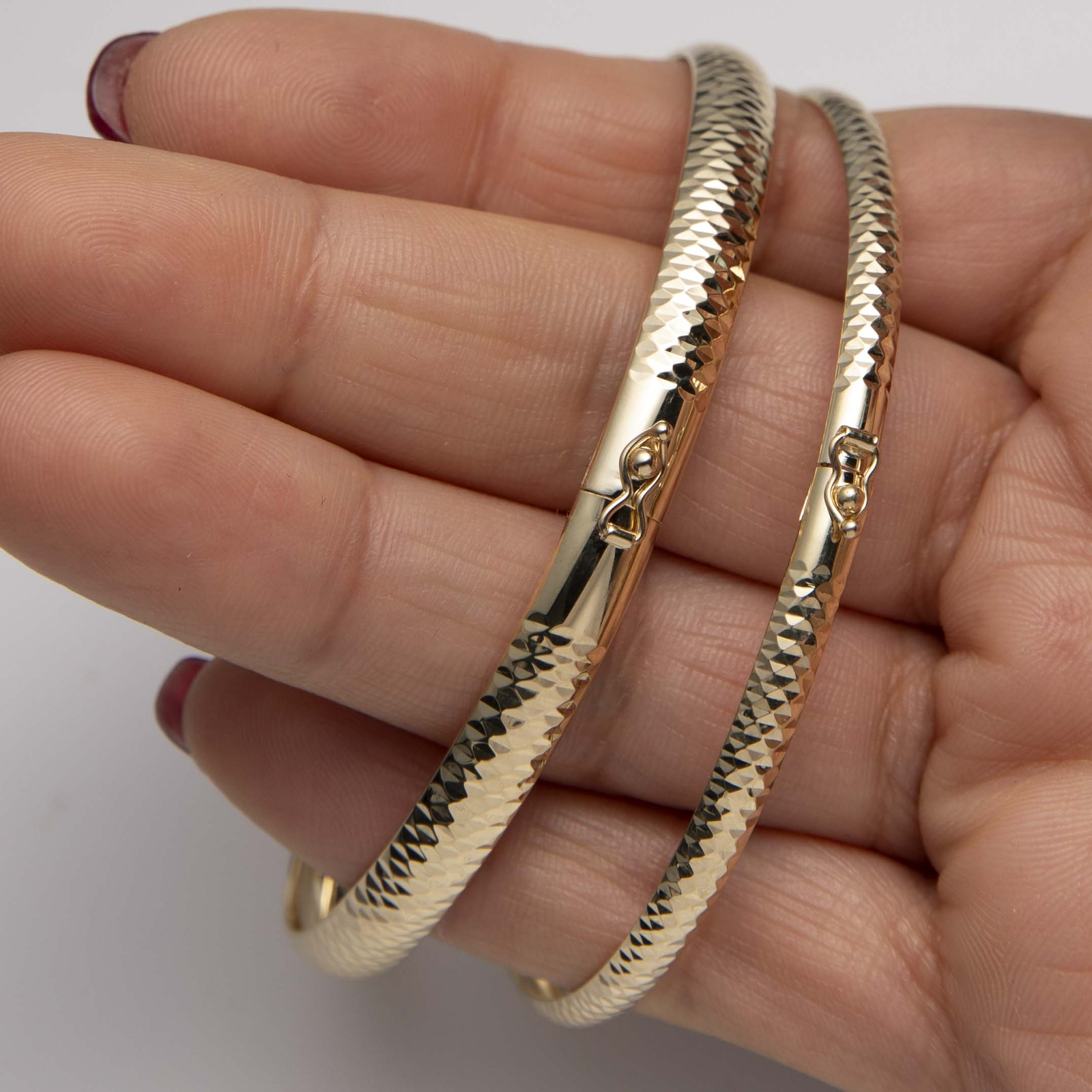 Diamond-Cut Textured Bangle Real 10K Yellow Gold All Sizes