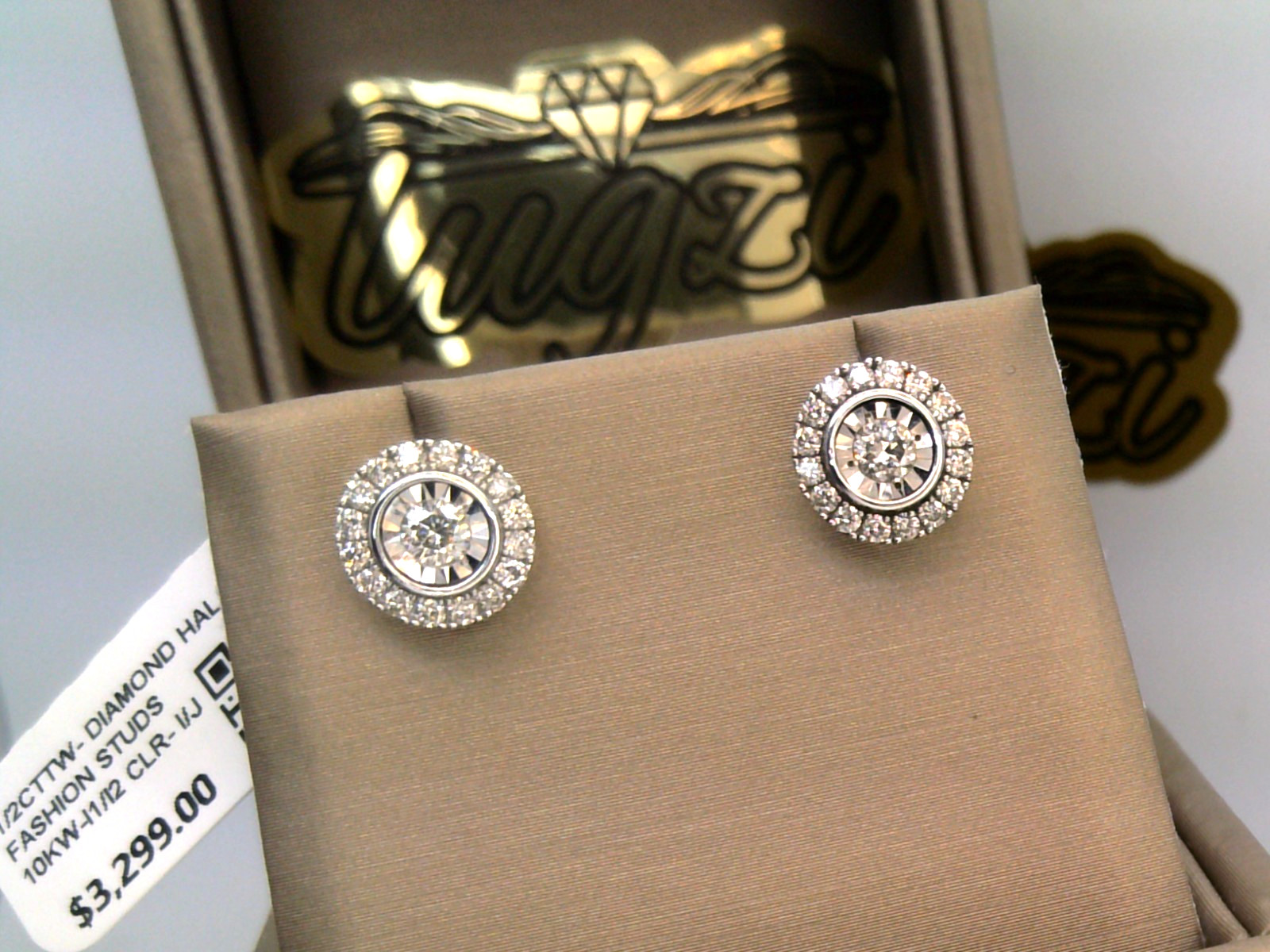 💥10k WHITE Gold ⭐$3000- 1/2CT TW CERTIFIED DIAMOND HALO CLUSTER Stud EARRINGS