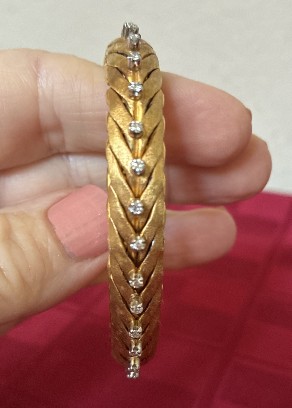 Italy 18k Yellow Gold Row Of 30 Diamonds 7 1/2” Bracelet Wide Heavy 42.5g