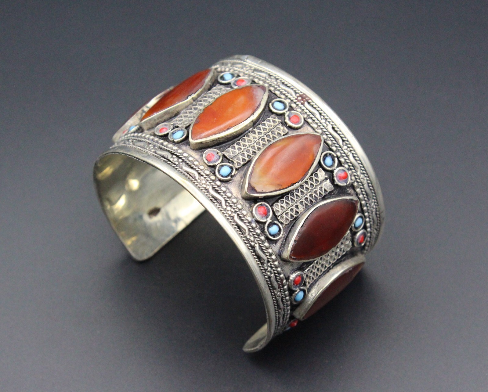 Kuchi Cuff Bracelet, Carnelian Stones Bracelet, Colorful Handmade Bracelet