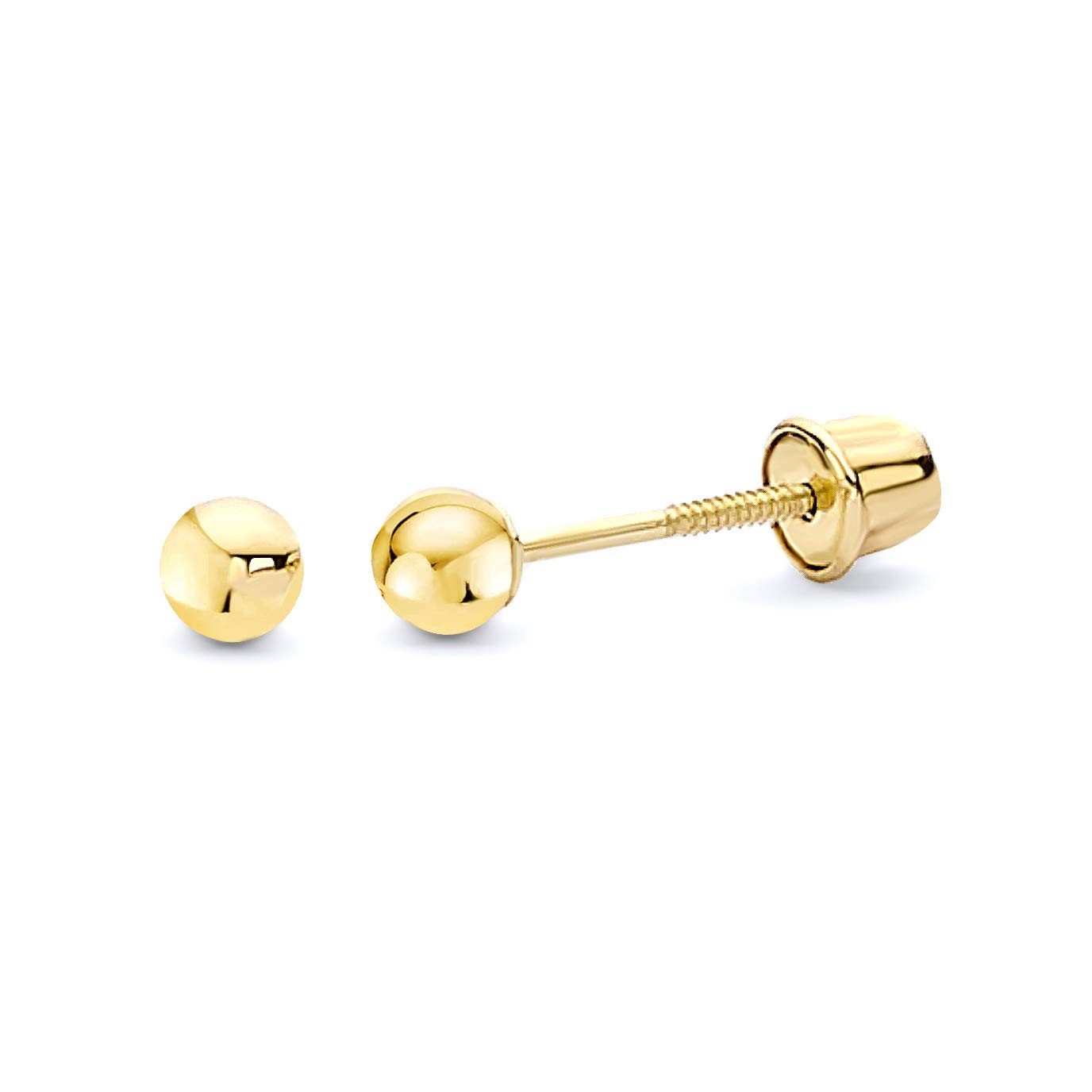 14k REAL Yellow/White Gold 2mm,3mm,4mm,5mm,6mm Ball Stud Earrings with Screw …