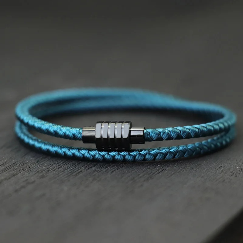 Stainless Steel Keel Rope Bracelet Men Double Layer Magnet Clasp Modern Jewelry