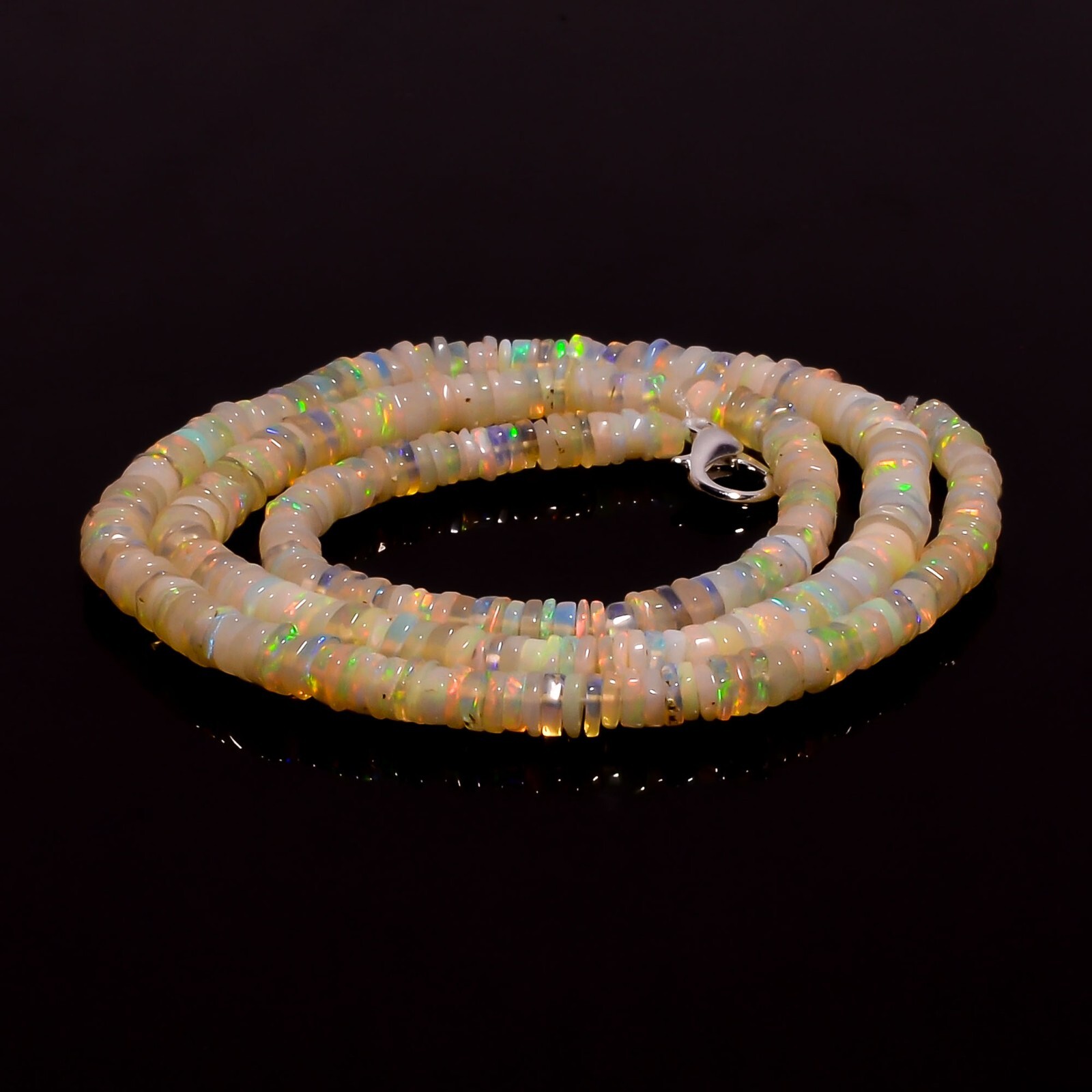 43.5 Ct. White Ethiopian Opal Gemstone Heishi Smooth Beads Necklace 17.5″ A-3491